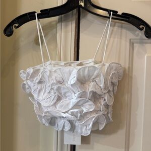 Caroline Constance White Ribbed ruffle short belly‎ top cotton size small